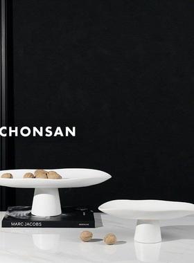 欧式树脂餐桌高脚果盘摆件软装售楼处家居客厅电视柜茶几收纳托盘