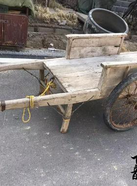 老物件老式手推车老拉车双轮小推车农村老旧木头车老农具装饰摆饰