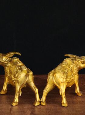 铜牛摆件福禄牛一对黄铜旺财运生肖牛招财福鹿客厅家居风水工艺礼