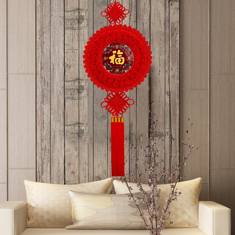 高档中国结挂件福字客厅大号挂饰圆形桃木玄关入户门乔迁新年装饰 - 图2