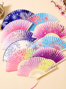 扇子折扇中国风古风流苏夏日女式舞蹈旗袍汉服折叠随身流苏小竹
