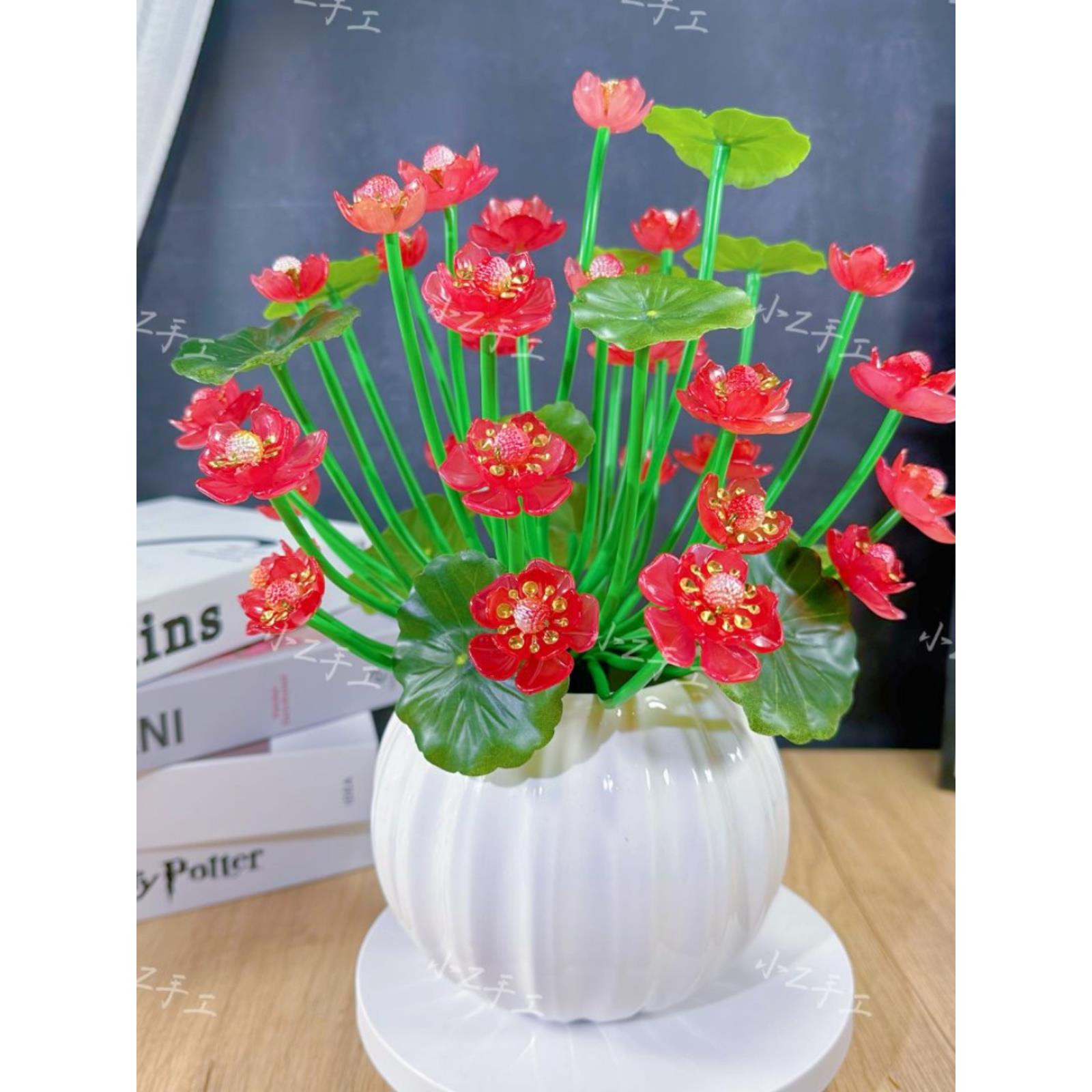 爆款贵妃荷花手工DIY材料包仿真渐变花瓣串珠花束编织品家居摆件 - 图3