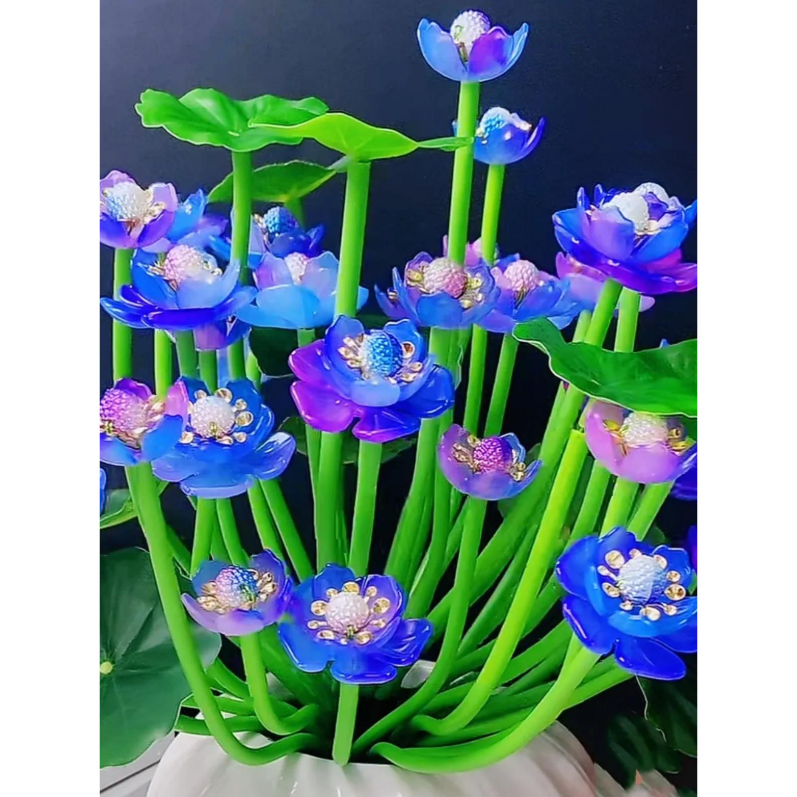 爆款贵妃荷花手工DIY材料包仿真渐变花瓣串珠花束编织品家居摆件 - 图1