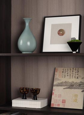 现代新中国风样板房售楼处会所书房书柜软装创意花盆图书装饰摆件