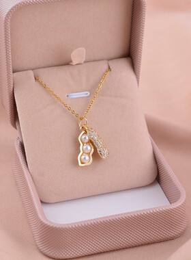 新款日韩花生豆荚项链女珍珠镶嵌锁骨链情人节礼物气质简约