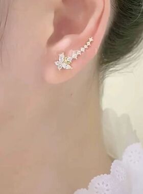 超仙紫色镶钻蝴蝶耳排耳环女小众设计精致百搭耳钉高级感个性耳饰