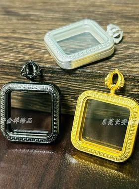 小唐卡盒子边框金色钛钢材质鎏金嘎乌盒外壳方形吊坠壳子迷你相框