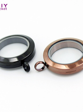 中号朱砂瓶吊坠 25mm嘎乌盒螺纹不锈钢 圆形光面玻璃相盒