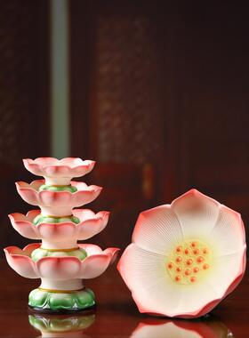 佛前陶瓷果盘、佛家果盘、观音莲花盘、佛器财神莲花供盘