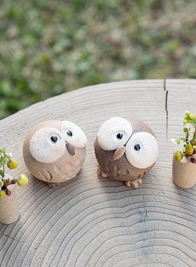 日本原装进口可爱动物小摆件职人手作日式粗陶猫头鹰装饰祝福礼物