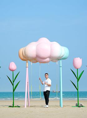 景区网红打卡云朵秋千座椅售楼部爱心花朵摆件户外公园林花海雕塑