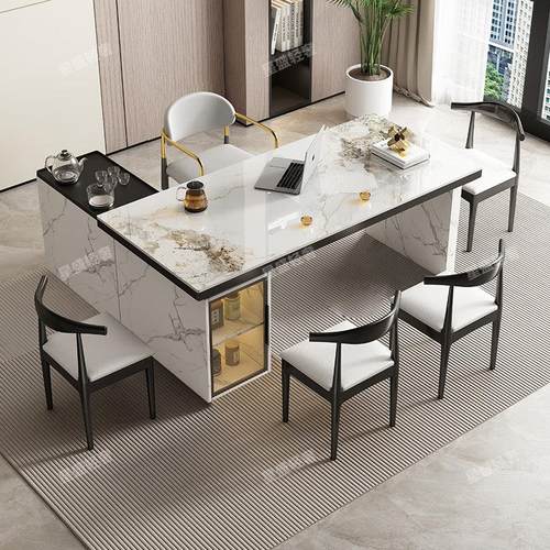 现代简约轻奢岩板茶桌椅家用高级感办公岛台功夫茶几可移动泡茶桌 - 图1