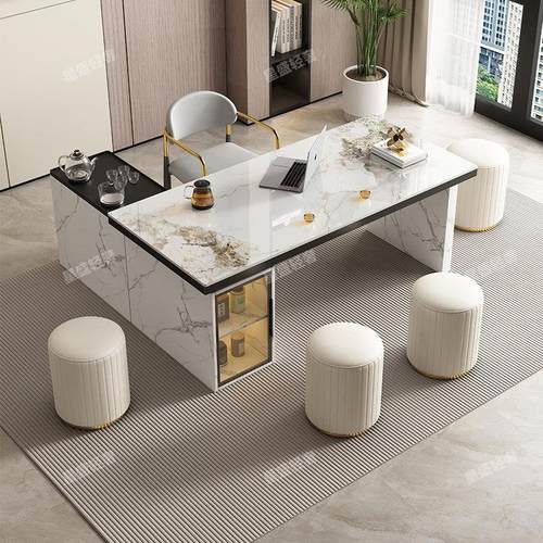 现代简约轻奢岩板茶桌椅家用高级感办公岛台功夫茶几可移动泡茶桌 - 图0