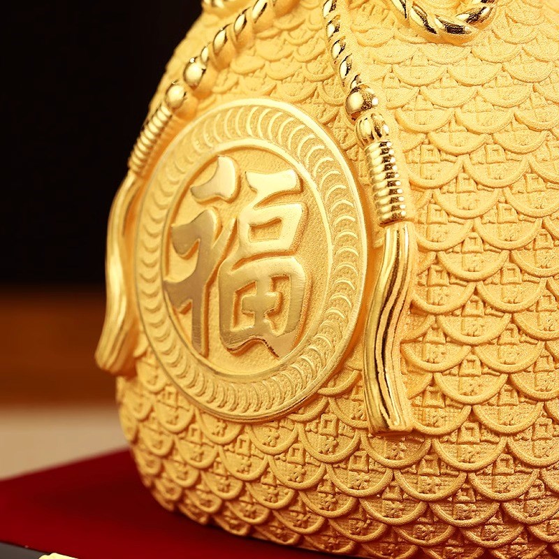 绒沙金聚福袋摆件招财客厅玄关酒柜高档装饰工艺品搬新家乔迁礼物 - 图0