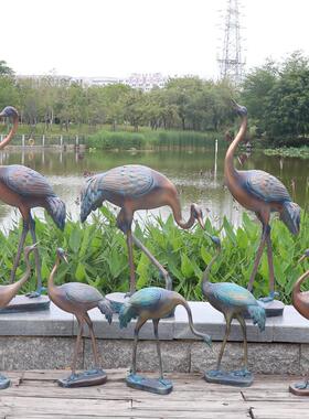 户外水景抽象仙鹤摆件庭院景观白鹤模型水池装饰仿铜大丹顶鹤雕塑