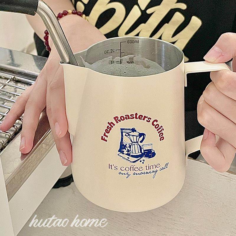 原创自制iins风北欧风印花拉花缸拉花杯打奶缸304不锈钢奶白色,淘宝优惠券,粉丝福利购,淘宝优惠卷