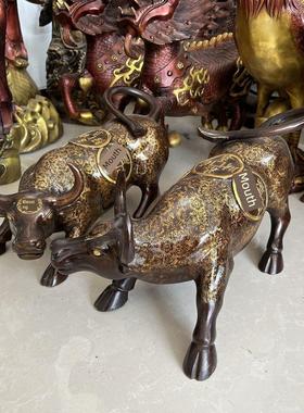 纯铜牛对吸引财富和宝藏风格的客厅装饰黄铜生肖牛覆古镀金家居陈