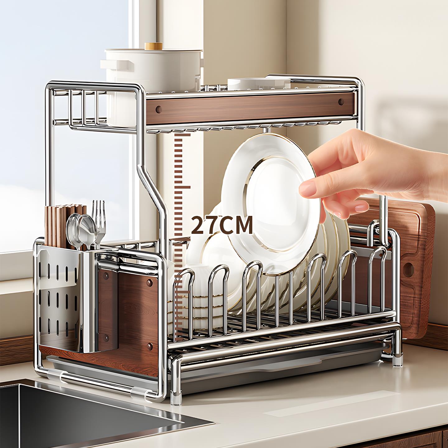 Madors碗架置物架厨房家用沥水碗盘架多功能可伸缩抽拉碗碟收纳架 - 图1