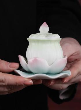 戴玉堂莲花圣水杯观音佛前净水杯供佛水杯供奉家用陶瓷供水杯贡杯