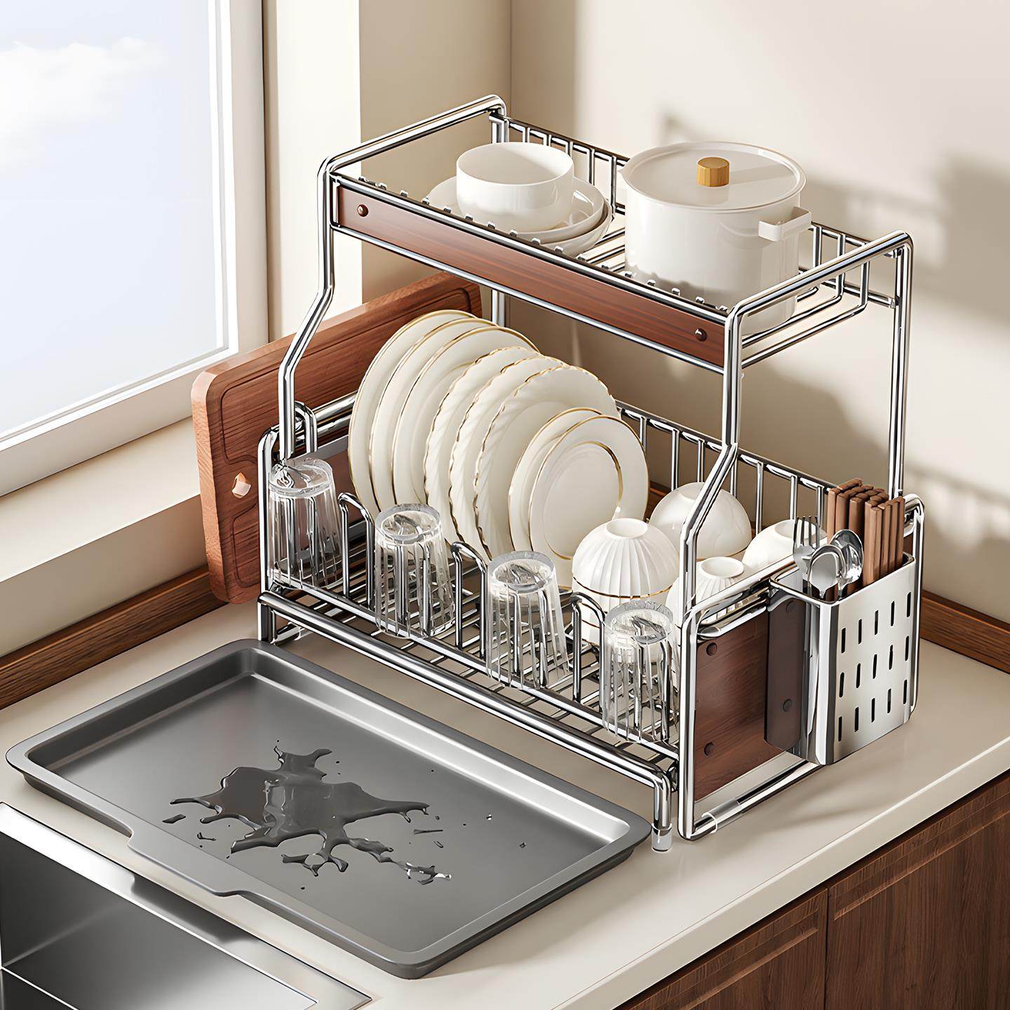 Madors碗架置物架厨房家用沥水碗盘架多功能可伸缩抽拉碗碟收纳架 - 图2