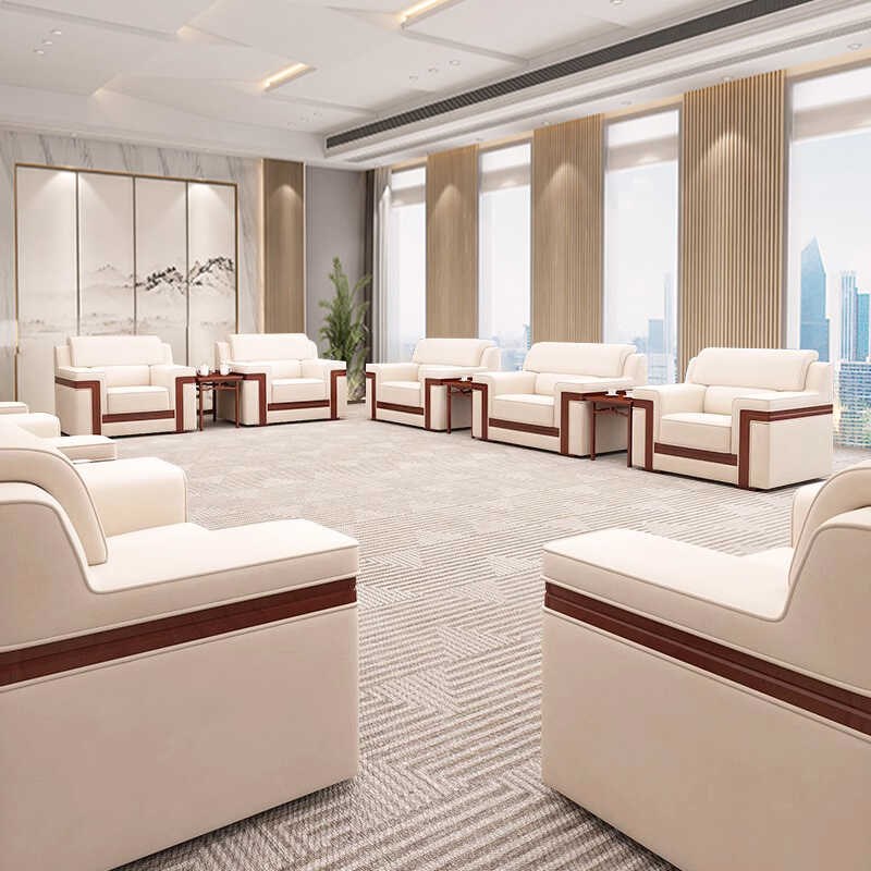 商务会议沙发单人布艺领导贵宾室接待洽谈室中式展会办公桌椅组合 - 图1