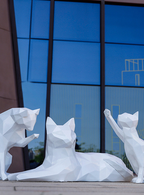 户外玻璃钢抽象几何猫雕塑园林景观小区草坪商场橱窗动物装饰摆件