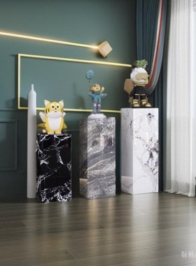 工艺品摆件台花架客展厅玄关酒店会所岩板装饰立柱大理石雕塑底座