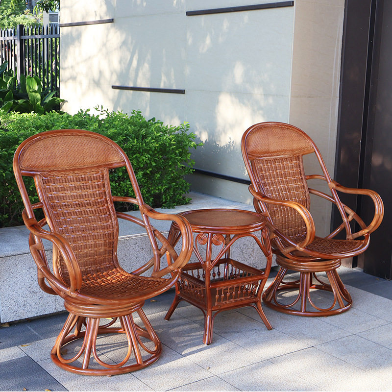 真藤藤椅阳台休闲三件套桌椅高背带枕护腰转椅家用茶几三件套藤椅,淘宝优惠券,粉丝福利购,淘宝优惠卷