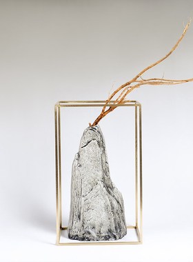 现代新中式禅意陶瓷山金属框摆件软装样板房客厅玄关酒柜书柜装饰