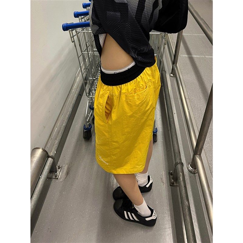 F383 2025美式复古撞色拼接松紧腰抽绳运动短裤基础百搭简约男女,淘宝优惠券,粉丝福利购,淘宝优惠卷