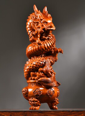 花梨木雕十二生肖龙摆件新中式盘龙家居客厅办公装饰红木工艺礼品