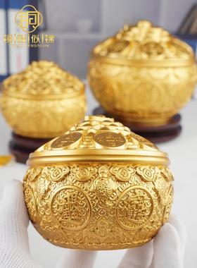 纯铜聚宝盆摆件带盖子成品黄铜缸招财聚财大家用客厅结婚开业礼品