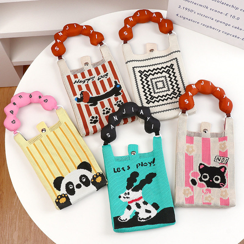 新款日韩版可爱针织手机包上班外出杂物斜挎零钱钥匙单肩包手机袋