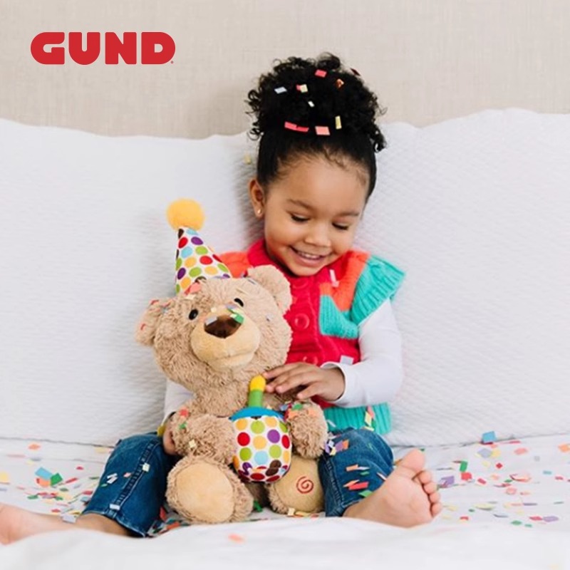 Gund生日快乐小熊声动毛绒玩偶会唱生日快乐歌吹蜡烛生日礼物玩偶