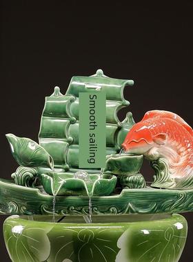 K陶瓷鱼缸流水摆件鱼池鱼盆装饰增氧造景自动循环水过滤器大号横