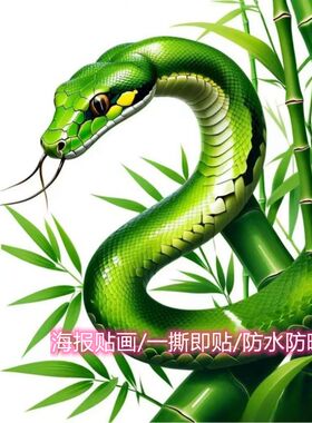 新款竹叶青蛇贴纸小众霸气装饰画笔记本贴马桶贴创意防水自粘贴纸
