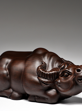 木雕牛黑檀实木雕刻生肖牛家居客厅装饰品业红木工艺礼品