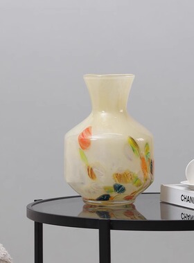 琥珀花点设计感玻璃花瓶插花客厅餐桌花器中古风摆件彩色轻奢软装