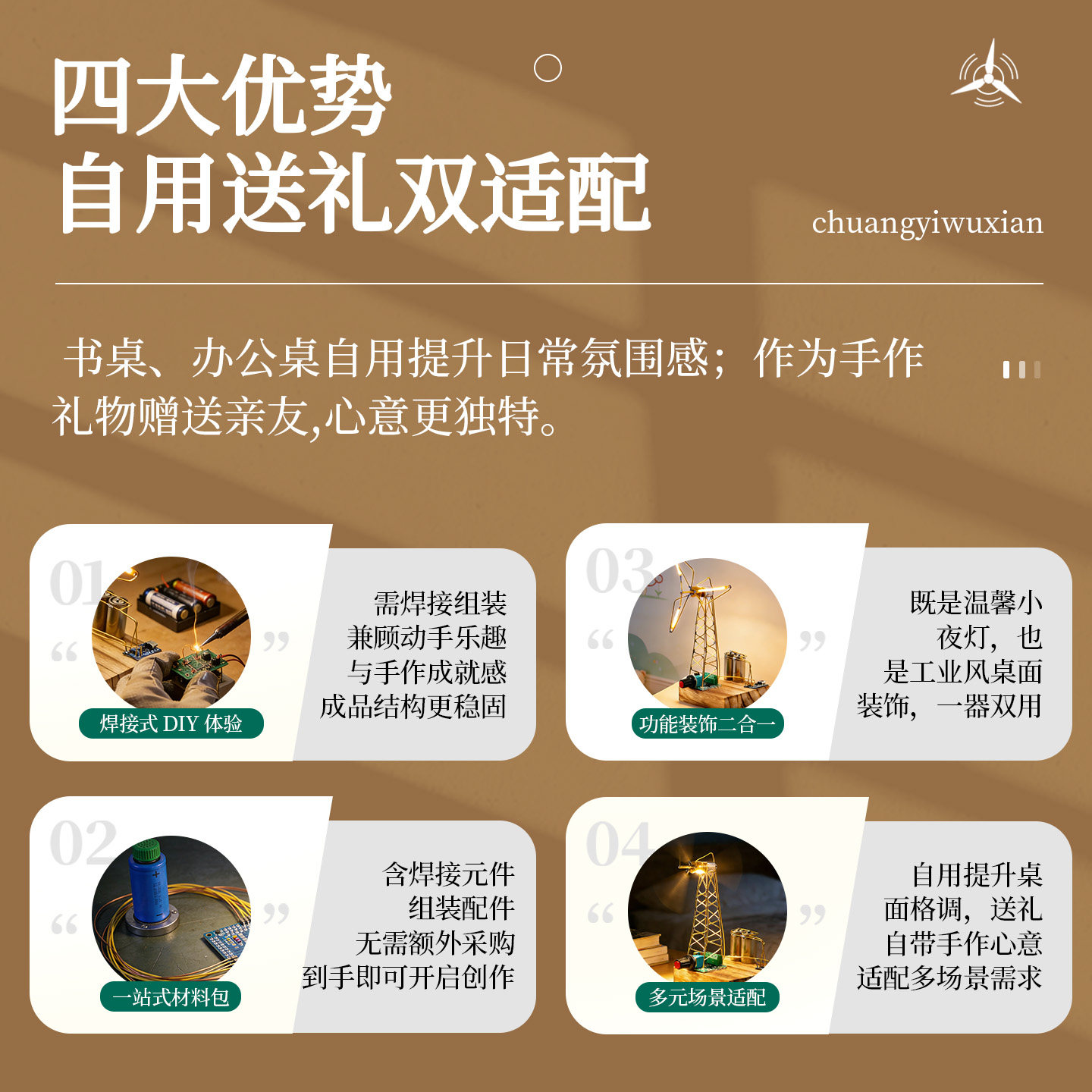 桌面风车灯配件小夜灯DIY材料包16340电池充电模块调速器陶瓷灯丝,淘宝优惠券,粉丝福利购,淘宝优惠卷