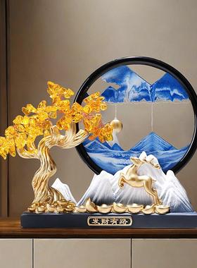 发财树流沙画摆件客厅摇钱树办公室酒柜装饰品乔迁新居开业礼物