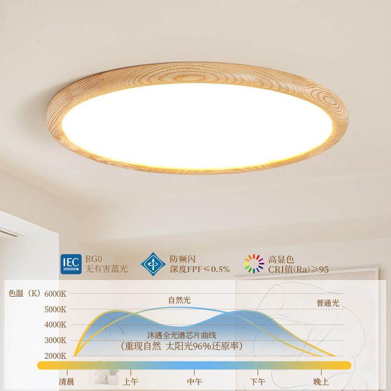 白蜡木护眼卧室吸顶灯无缝隙原木风超薄圆形全光谱房间主卧灯具,淘宝优惠券,粉丝福利购,淘宝优惠卷