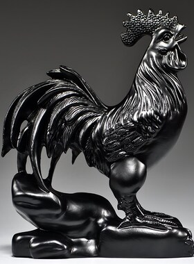 黑色木雕鸡十二生肖木头鸡摆件家居客厅电视柜装饰工艺品乔迁送礼