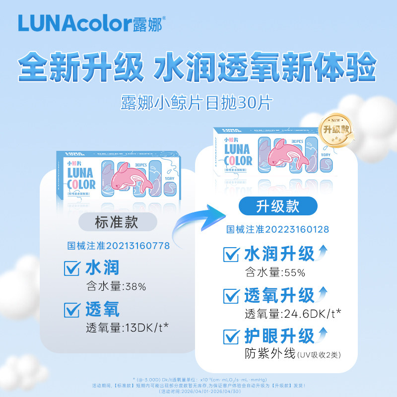 露娜小鲸片隐形眼镜日抛30片装舒适透明近视眼镜官方旗舰店正品