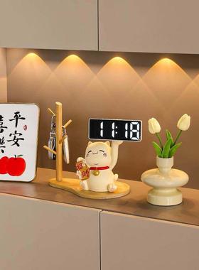 招财猫钥匙收纳玄关摆件客厅电视柜装饰桌面时钟闹钟乔迁新居礼品