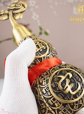 铜葫芦摆件纯铜镇安宅客厅招财黄铜开口铜葫芦开盖空心挂件铜胡芦