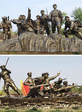 玻璃钢仿铜铸铜人物雕塑八路红军红军过草地双拥公园长征户外摆件