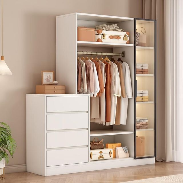 Solid wood cabinet hood rack integrated dustproof glass door bedroom wall bed storage cabinet corner floor hanger