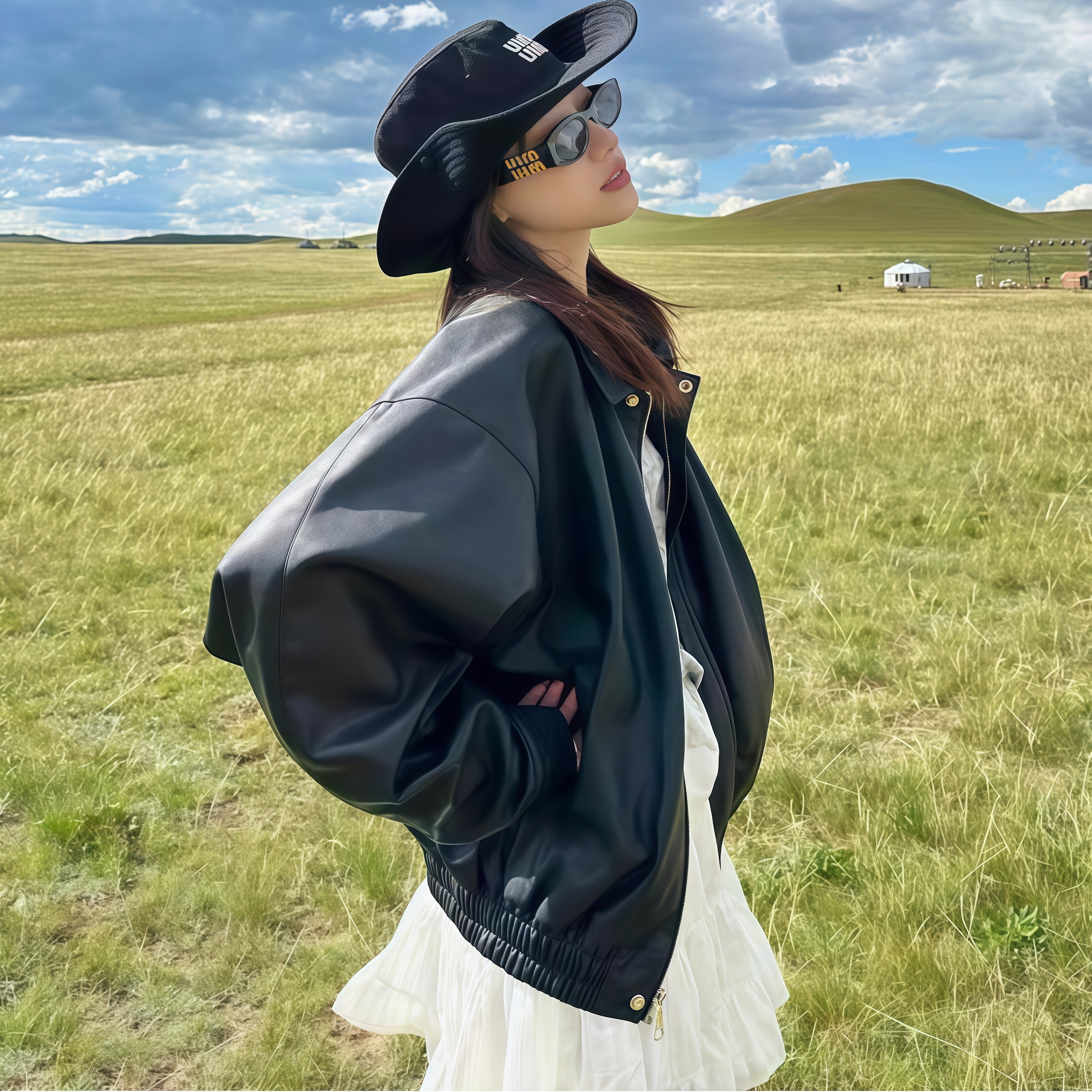 BY2025新款法式复古皮衣外套女宽松显瘦百搭上衣小众外套