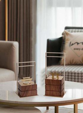 现代新中式金属提盒摆件样板房售楼处客厅玄关博古架收纳软装饰品