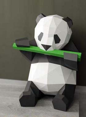 玻璃钢雕塑定制大型几何动物抽象切面熊猫长颈鹿兔子户外景观摆件